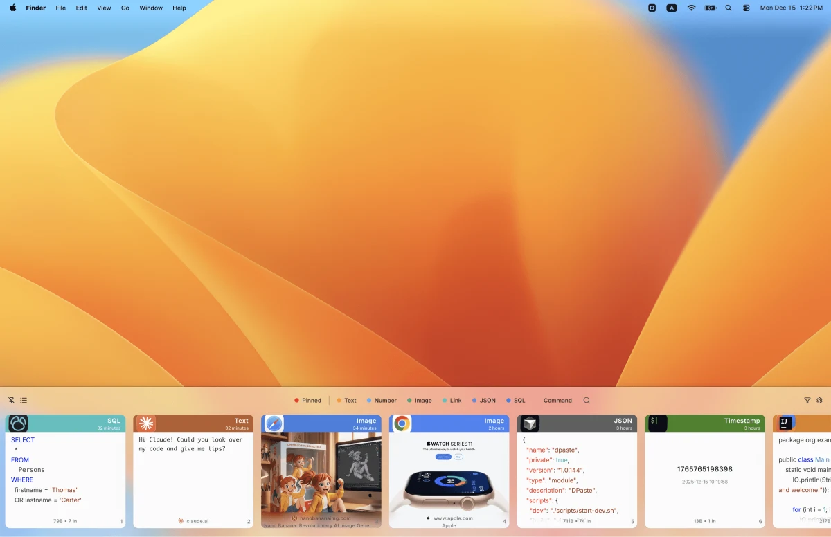 DPaste clipboard manager interface - Best paste tool for developers